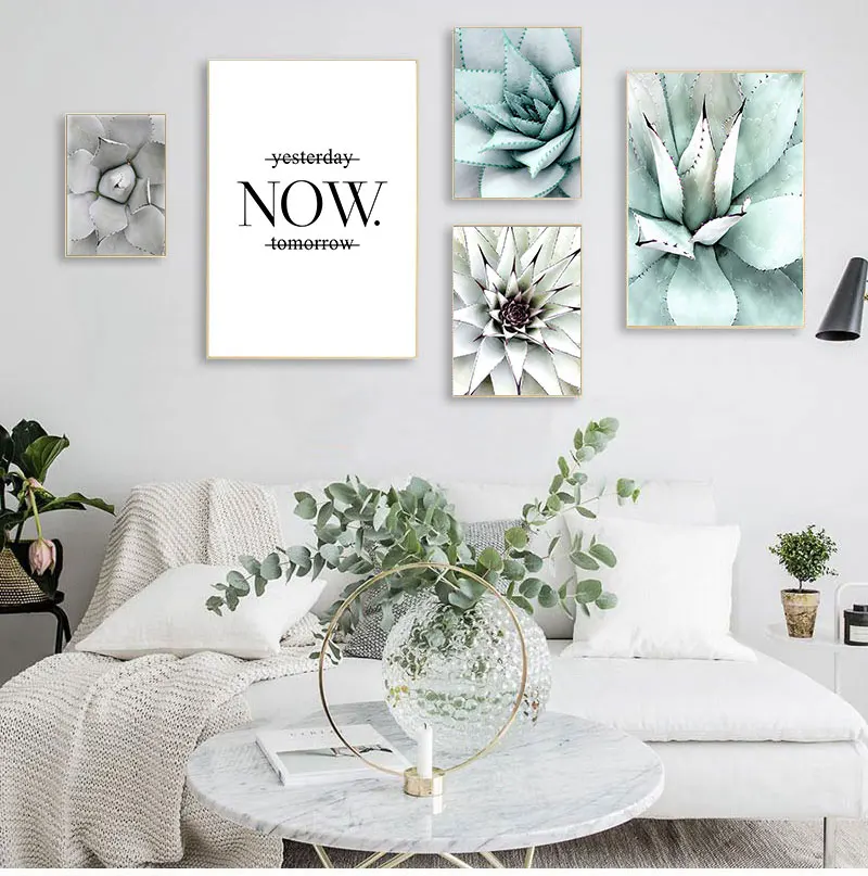 

Скандинавская зеленая растительная суккулентная пейзаж на холсте с цитатой жизни Скандинавская настенная живопись для гостиной