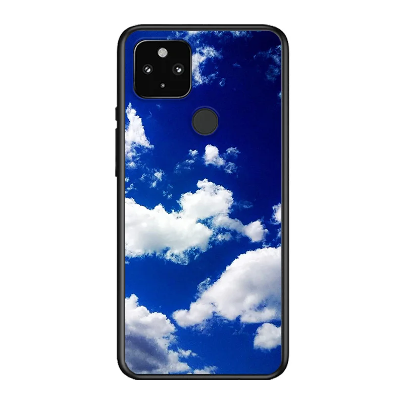 

Blue Sky White Clouds Soft TPU Silicone Black Cover For Google Pixel 5 4A 5G 4 XL Phone Case