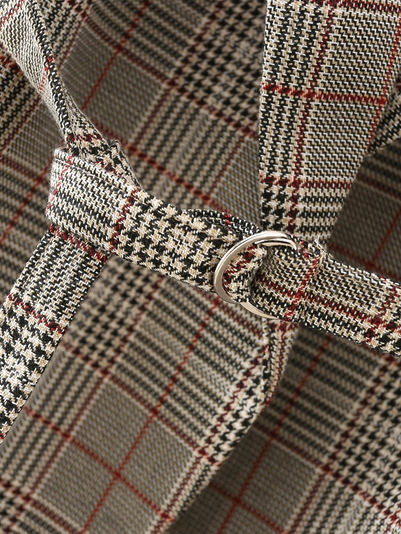 

2020 Free Inspirit New Arrival Lady Fashion England Style Top Matching Notched Collar Check Slash Waist Spring/autumn Suit