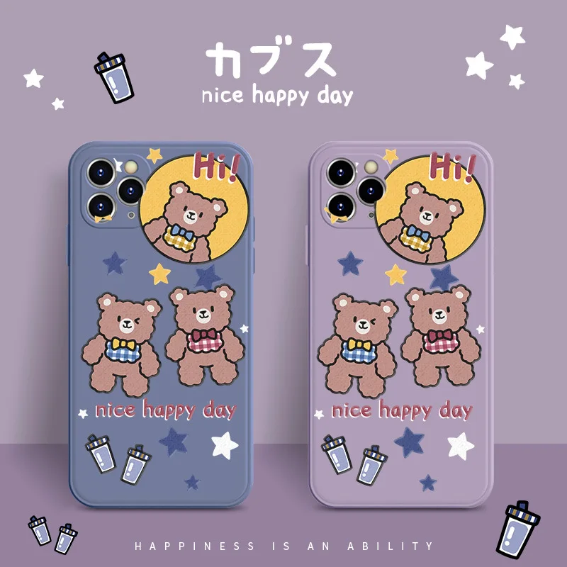

Retro sweet Starry sky moon bear Japanese Phone Case For iPhone 11 12 Pro Max Xr Xs Max 6 7 8 Plus X 7Plus case Cute Soft Cover