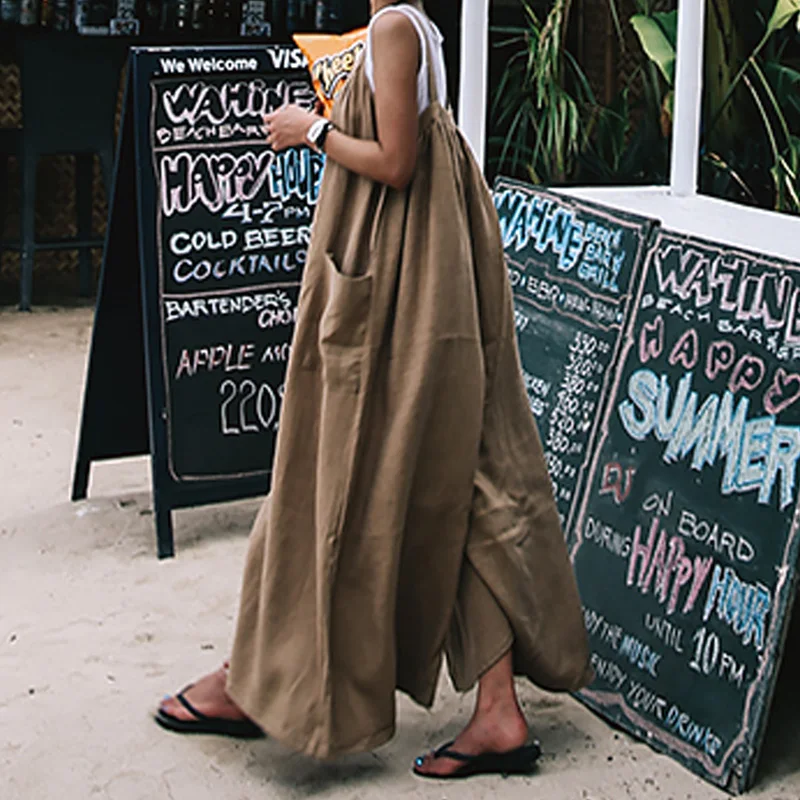 Комбинезон женский однотонный в стиле бохо праздничный Свободный комбинезон