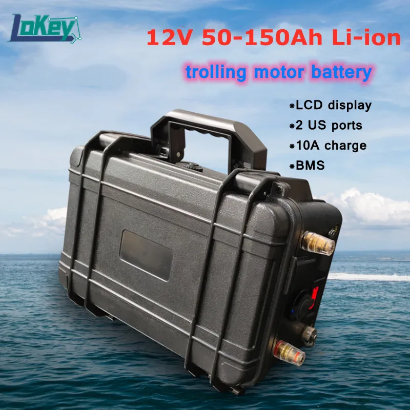 

Portable 12V Lithium ion battery 12v 50AH 60AH 80AH 100Ah 120Ah 150Ah for electric fishing boat trolling motor with 10A charger