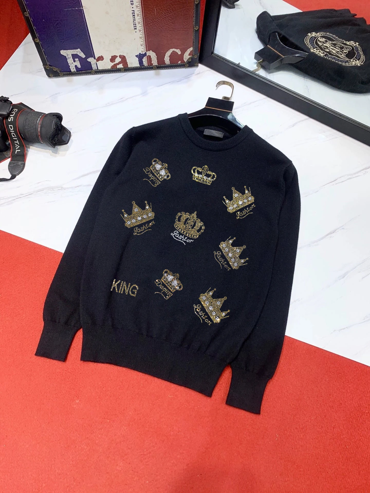 Однотонный популярный Европейский вязаный пуловер со стразами брендовый