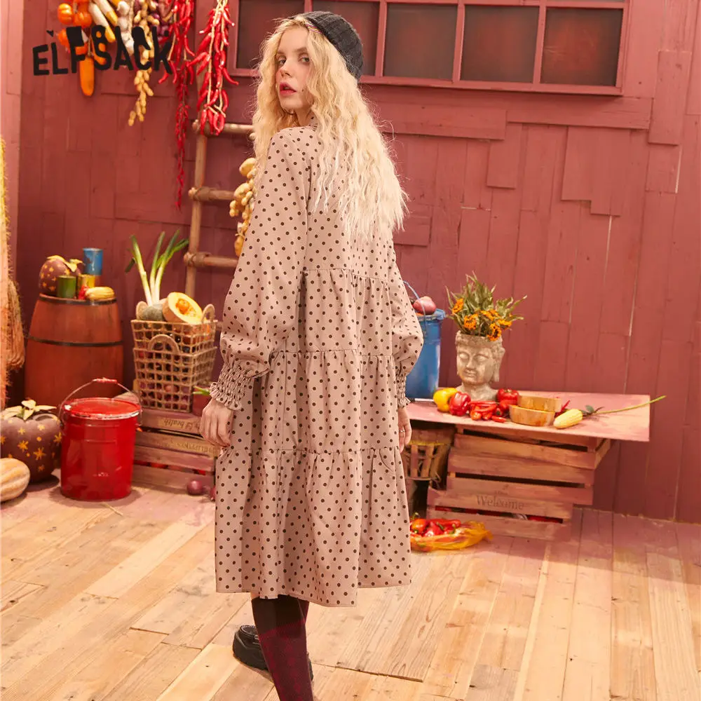 Женское винтажное Повседневное платье ELFSACK абрикосовое ТРАПЕЦИЕВИДНОЕ ПЛАТЬЕ в