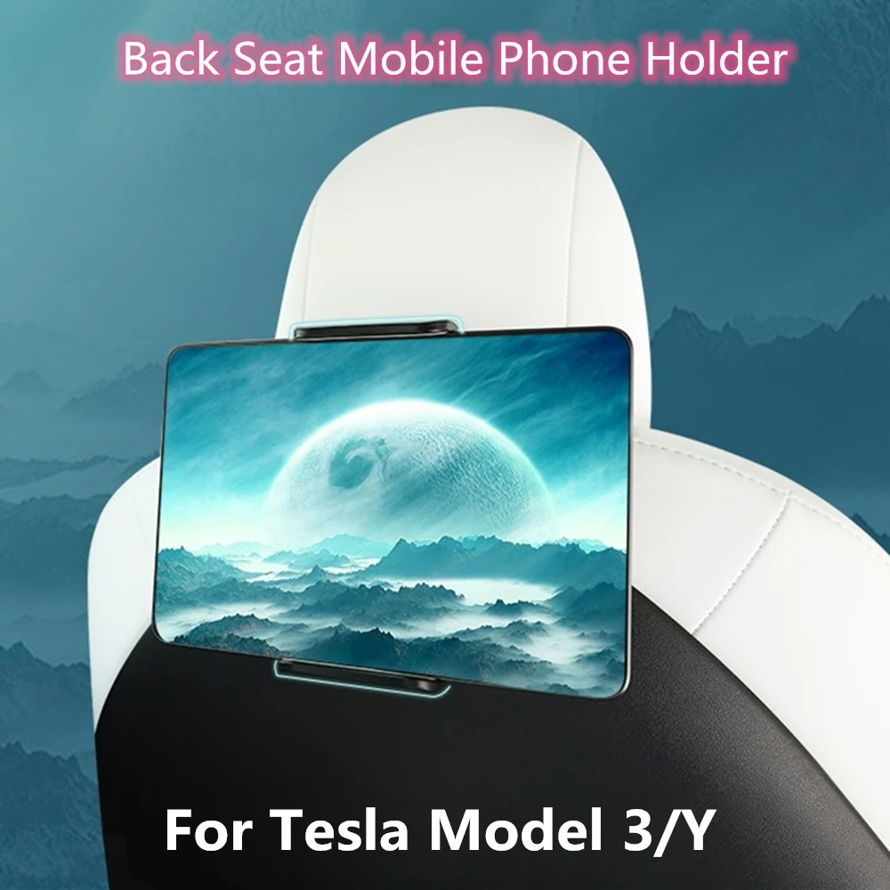 

For Tesla Model 3 Y Car Back Seat Mobile Phone Holder Mount 360 Degree Rotate Stand Auto Headrest Bracket Accessories Parts