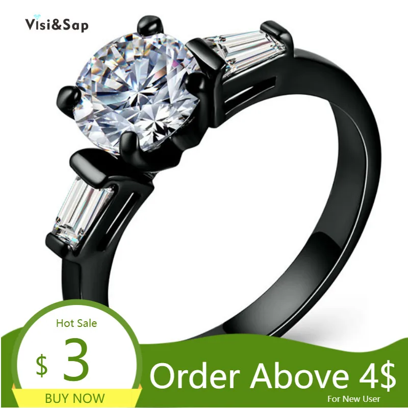 Visisap черного и золотого цвета Цвет Модные женские Циркон Кольца для женщин юбилей