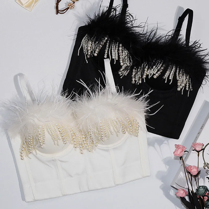 

Топ женский градиентный на бретельках, с перьями и жемчугом