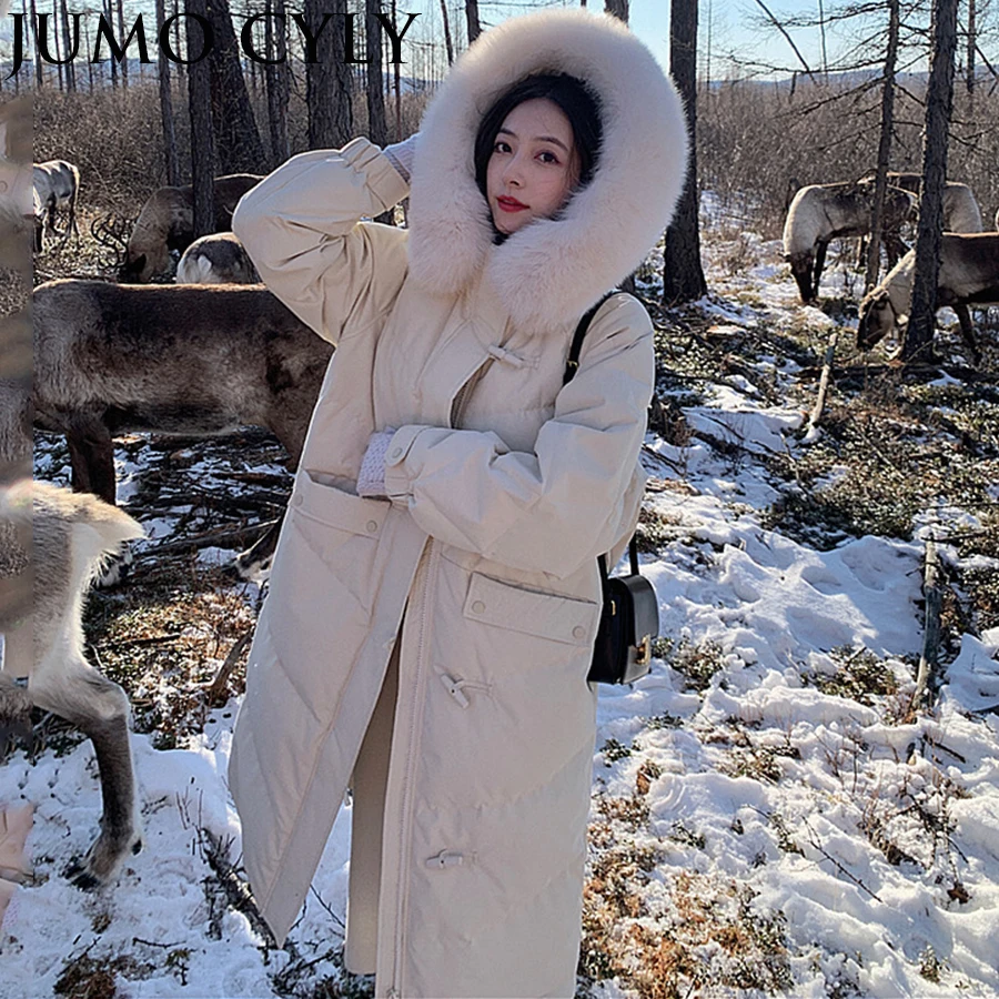 

JUMO CYLY 2021 new women winter coat long jacket warmth and thick down cotton big fur collar parka coat women Korean jacket