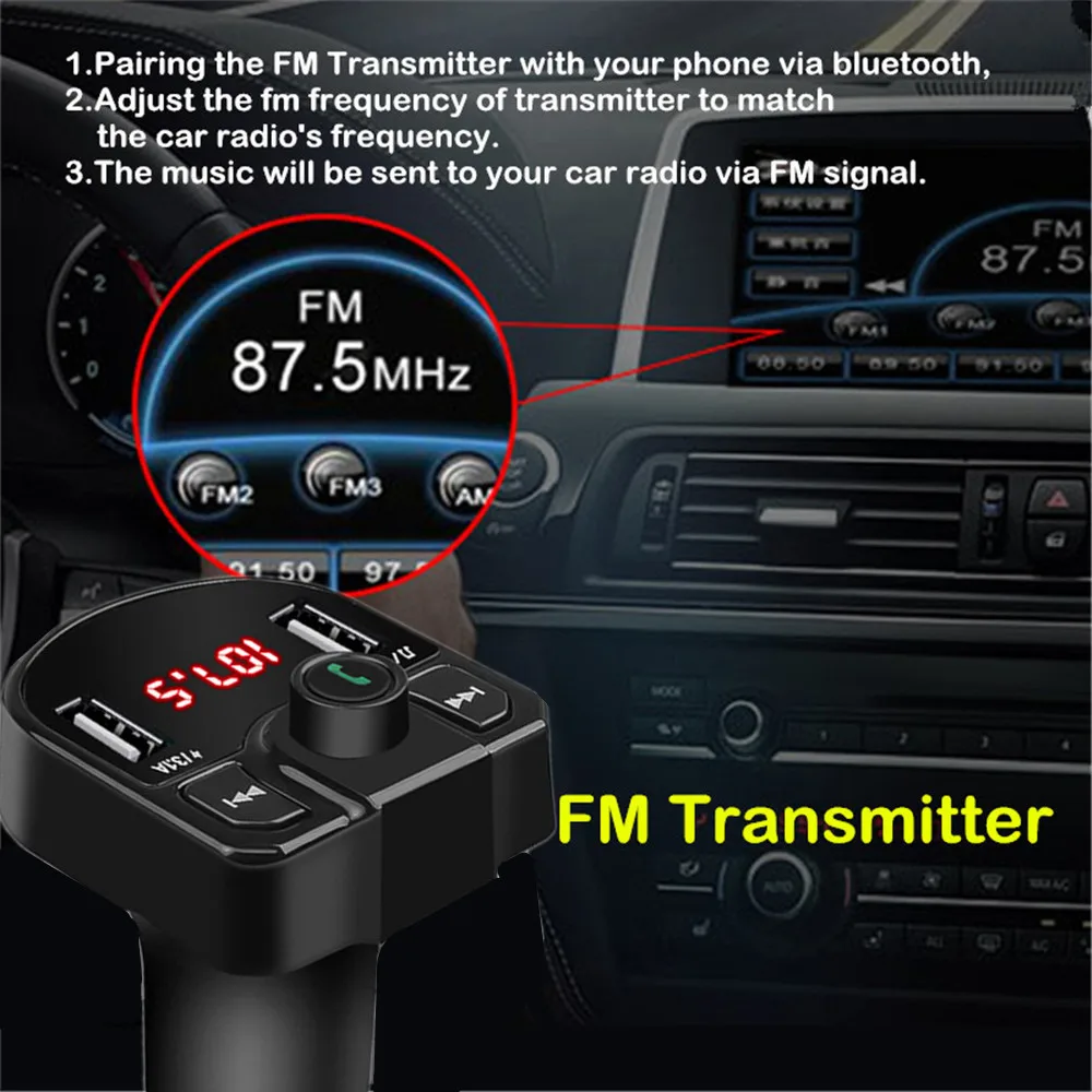 Автомобильный FM-трансмиттер беспроводное зарядное устройство с двумя USB-портами