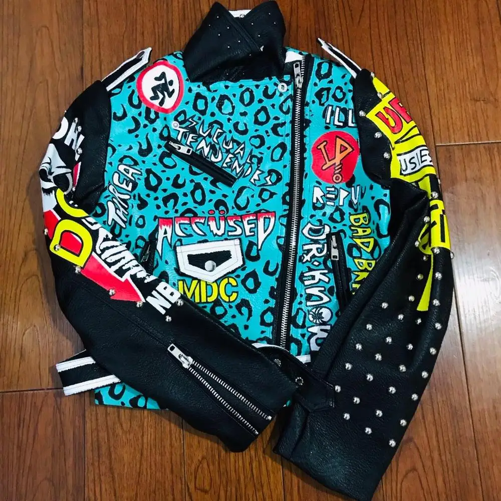 Женская кожаная куртка в уличном стиле укороченная мотоциклетная из