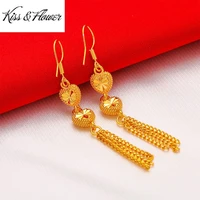 kissflower er43 fine jewelry wholesale fashion woman birthday wedding gift heart rose tassel exquisite 24kt gold drop earings