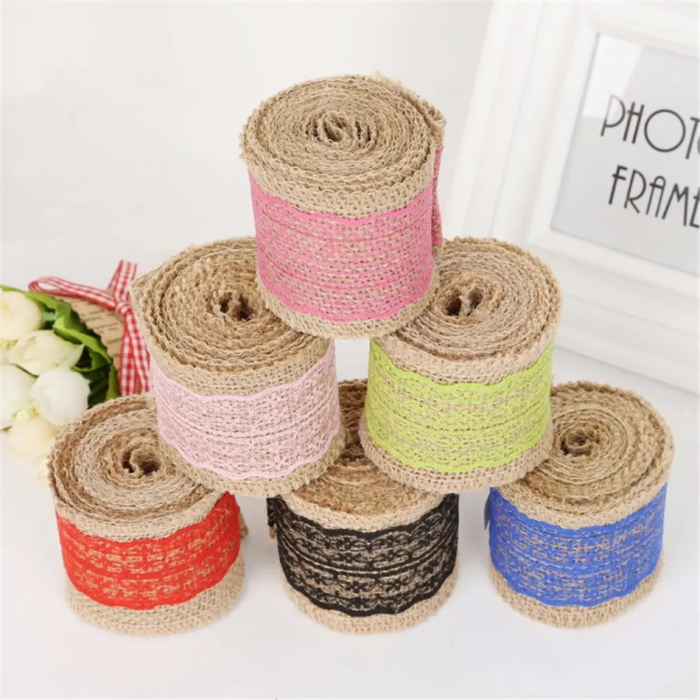 

2meters 60mm MultiColor Natural Jute Burlap Ribbon Lace Roll Trim Fabric Vintage Wedding Decor Hessian Christmas Party DIY