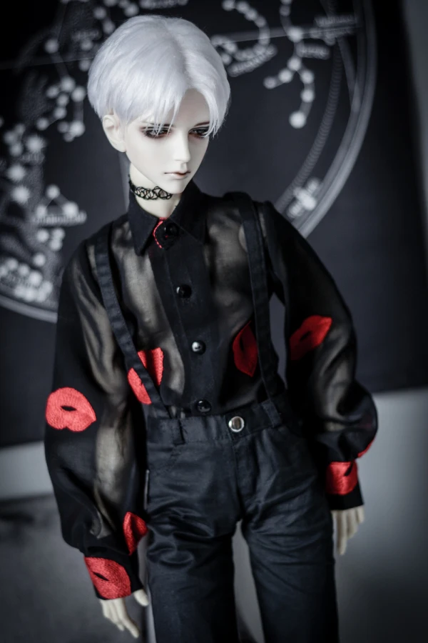 

BJD doll clothes suitable for 1/3 popO68 size lantern sleeve red lip chiffon shirt doll accessories