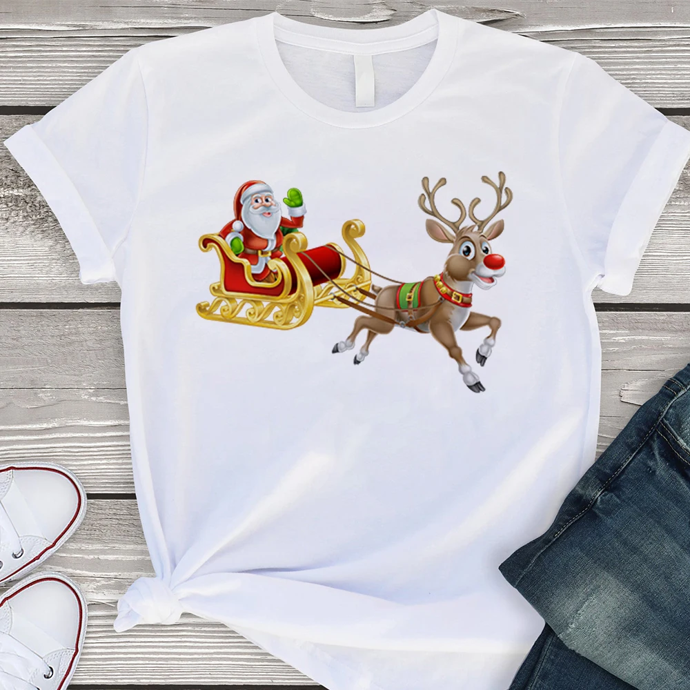 

Harajuku Aesthetic T-shirt Santa Claus Printing Korean Trend T shirt Loose O-neck Breathable Tops Festive clothing Women Tshirt