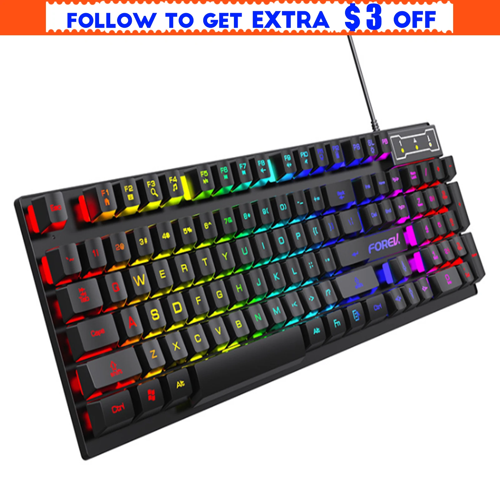 Gaming Mechanical Keyboard RGB LED Rainbow Backlit Wired Keyboard with Red Switches for Windows Gaming PC (104 Keys, Black)