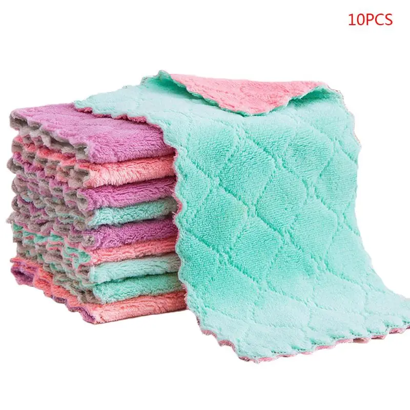 

10 Pcs Double-sided Dishcloth Cleaning Washable Dish Rag Reusable Nonstick Oil Thick Cleaning Cloths for Kitchen Car Glass Home