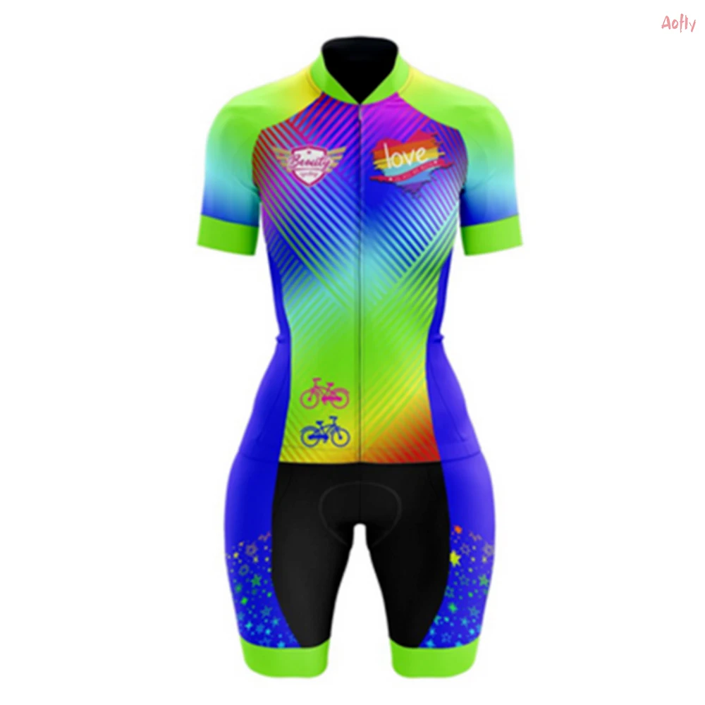 VEZZ0 Women Cycling Clothing Bike Short Female Monkey Jumpsuit Suit Yellow-Green Cyclist Outfit With GEL Bouncy Lycra Triathlon 5