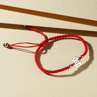 s925 sterling silver simple style fashion popular style red hand rope ancient coin bracelet fresh trend jewelry