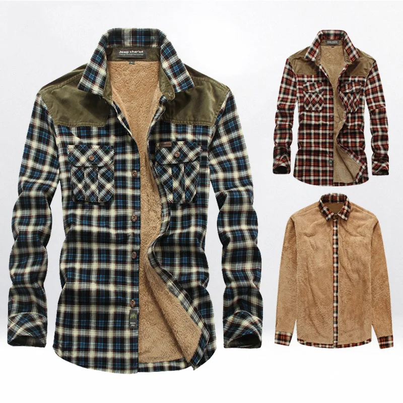 Мужская Флисовая зимняя хлопковая рубашка утепленные клетчатые походные