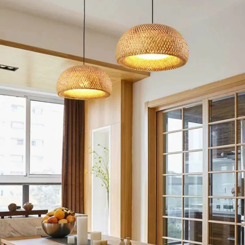 

Retro Bamboo Lantern Interior Decoration Lamps Restaurant Hotel Japanese Tatami Led Lighting Creative Hand Woven Pendant Lights