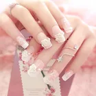 24 шт.компл. 3D накладные ногти с клеем свадебные накладные ногти полные накладные ногти средней длины милые французские накладные ногти