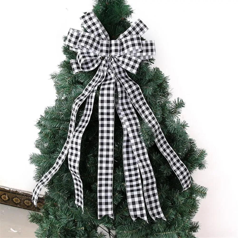 Christmas Bows Tree Topper Buffalo Plaid Red Black Burlap Decorative Bow Toppers Decorations Handmade For Wreat | Дом и сад