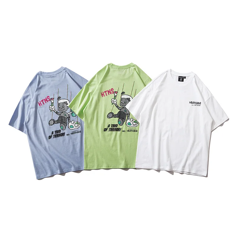 

Dropshipping Harajuku Fun Doll Print Short Sleeve T-shirts Unisex Hip Hop Streetwear Mens Casual Loose 100% Cotton Tops T Shirts