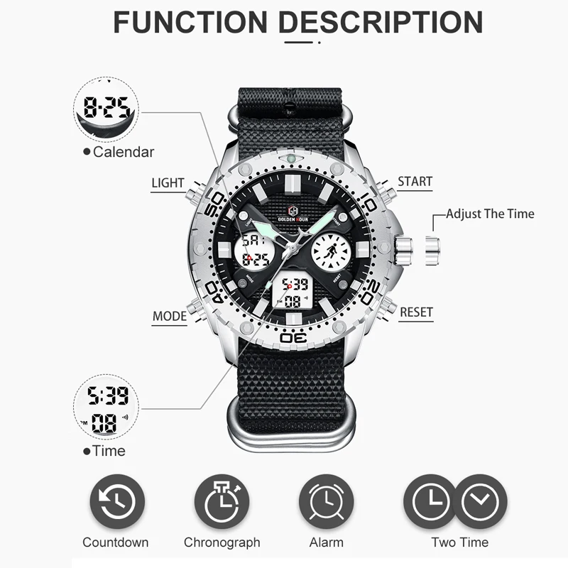 2019 GOLDENHOUR новые роскошные повседневные Модные мужские наручные часы армейские