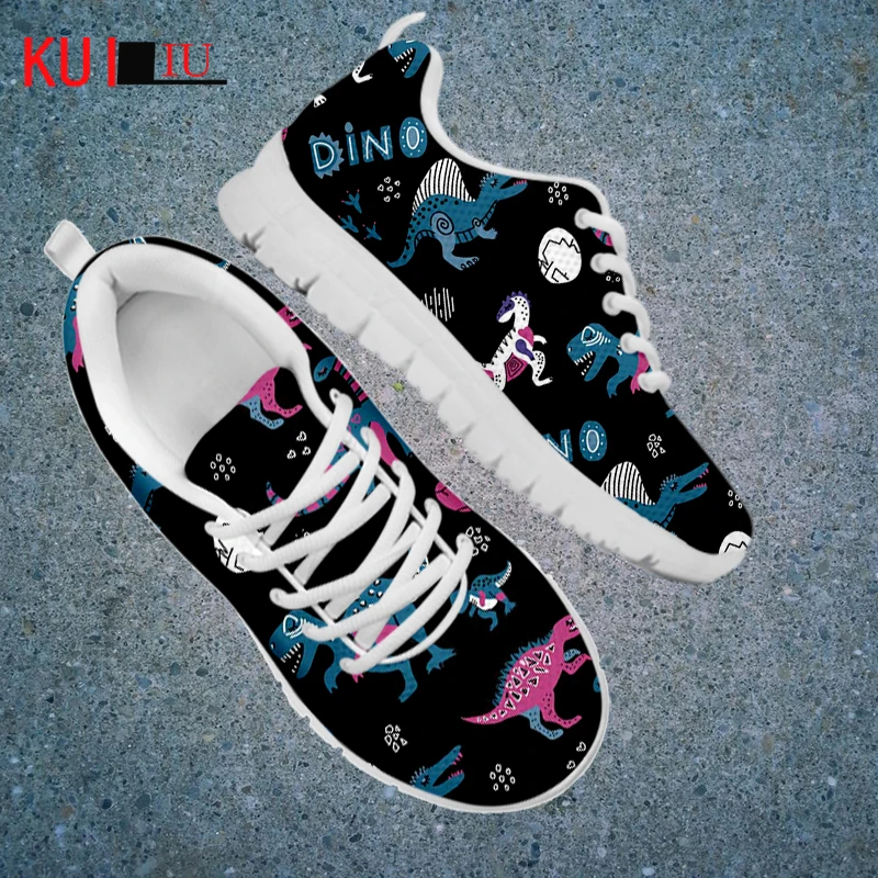 

KUILIU Симпатичные женские кроссовки с динозаврами, Повседневная теннисная обувь с круглым носком, на шнуровке, спортивная обувь для бега на п...