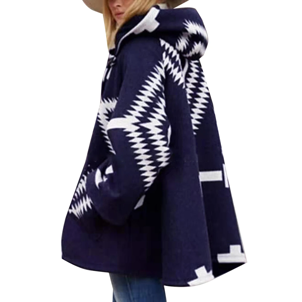 

Женское осеннее пальто с капюшоном, повседневное свободное ТРАПЕЦИЕВИДНОЕ пальто на пуговицах с геометрическим узором, 2020