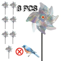 8pcs garden bird repel pinwheel deterrent sparkly reflective bird scaring windmill pvc silver repellent lawn flower decoration