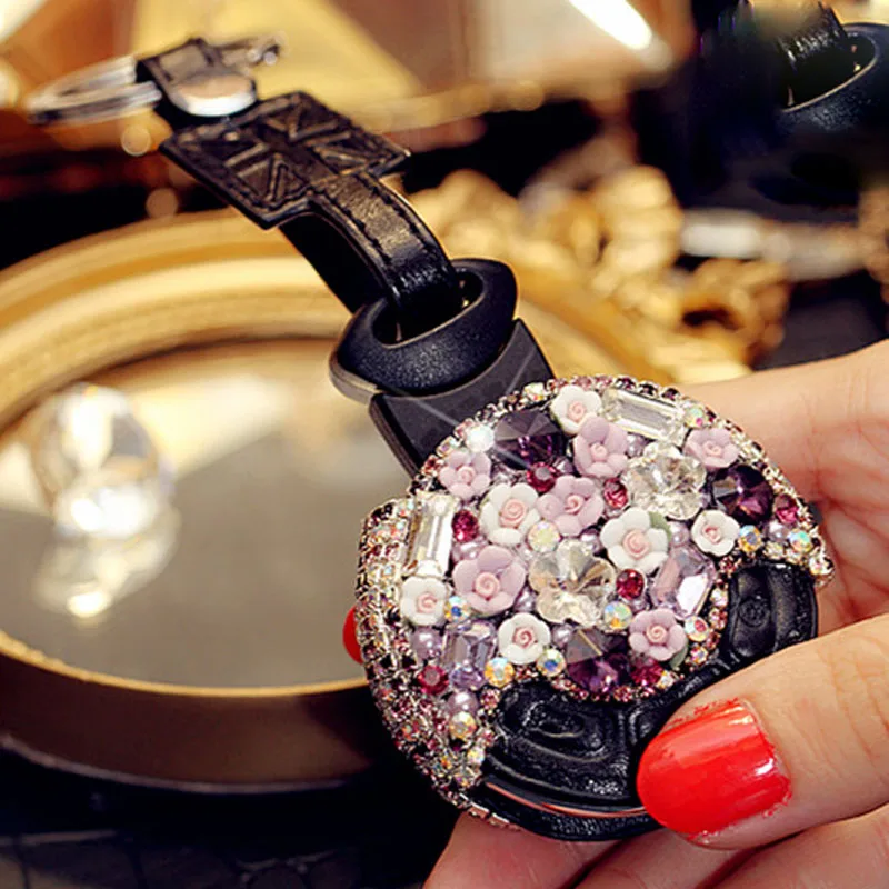 

Luxury Diamond Flower Car Key Fob Cap Case Cover Protector Holder For Mini Copper R55 R56 R57 R58 R60 R61 Accessories Women Gift