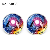 karairis craft fashion art print daily nightly black white cats necklace glass cabochon studs earrings for women jewelry