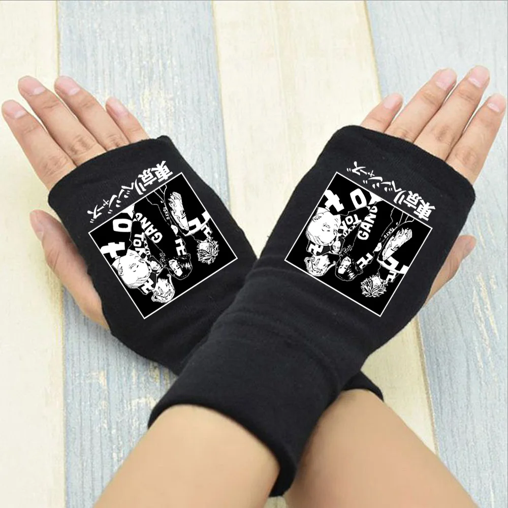 

Tokyo Revengers Cosplay Black Bike Half Finger Gloves Women Vintage Korean Work Arm Warmers Winter Knitting Wrist Mittens Men