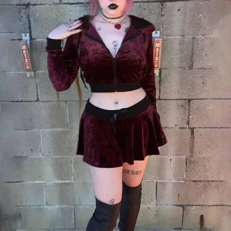 

Женский комплект из двух предметов, Однотонный свитер с V-образным вырезом и короткая юбка в стиле ретро, Осень-зима 2021