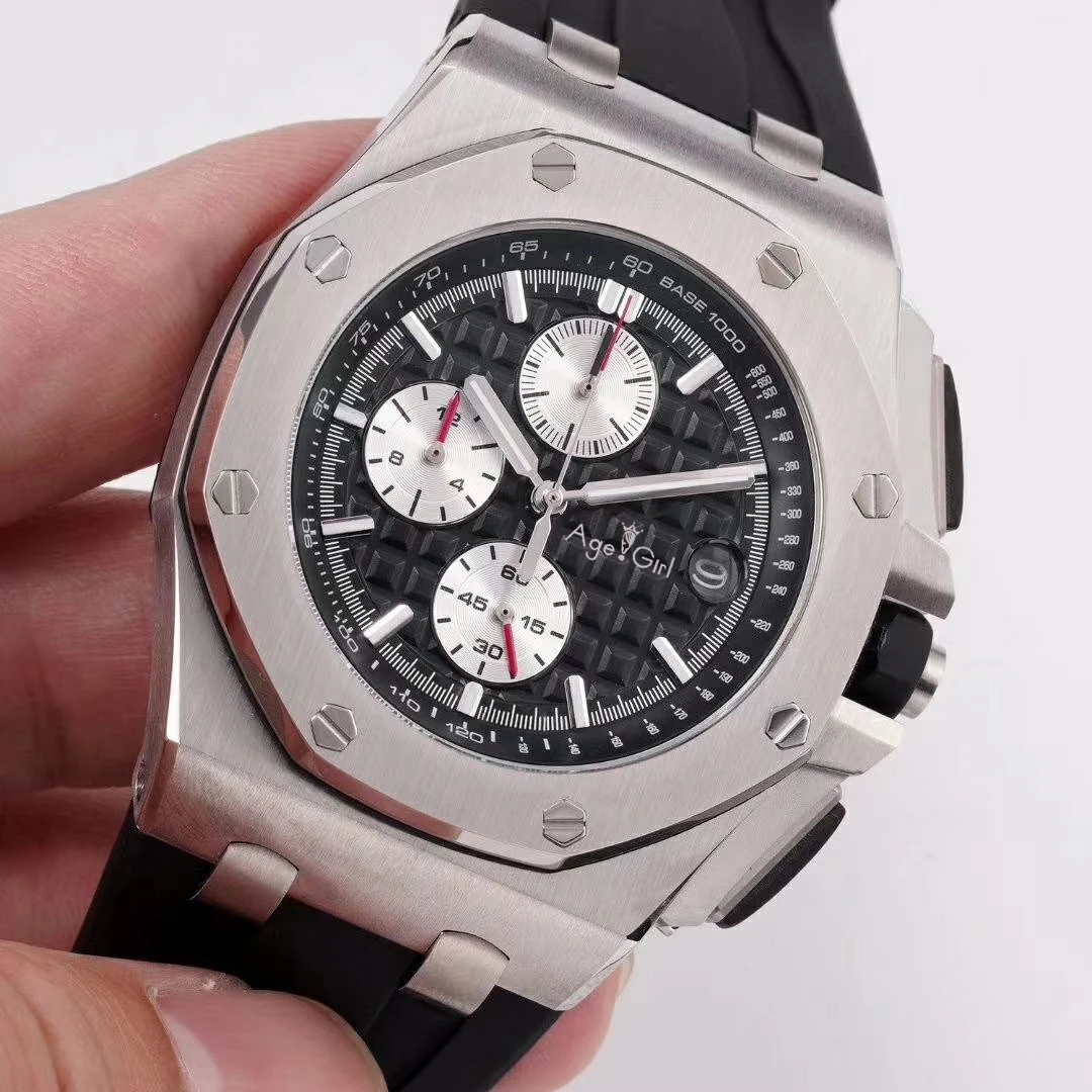 

Classic New Men Watches Chronograph Sapphire Stainless Steel Black Rubber Rose Gold Silver Luminous Stopwatch 2019 Limited