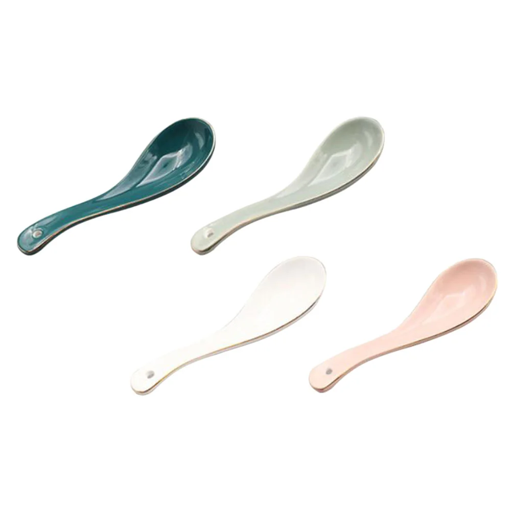 

4Pcs Ceramic Soup Spoons Multipurpose Spoons Porridge Spoons (Assorted Color)