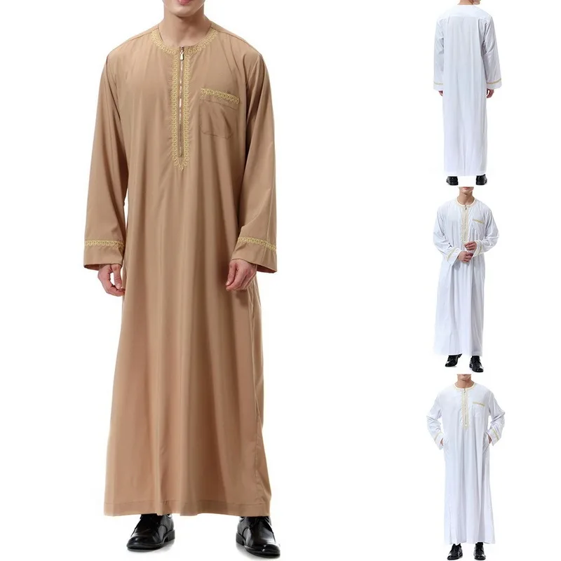 Men Islamic Arabic Kaftan Muslim Clothing Long Sleeve Patchwork Robes Fashion Saudi Arabia Dubai Mens robe | Мужская одежда