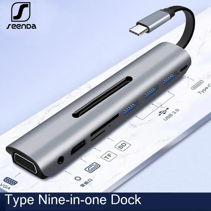 SeenDa Тип c концентратор Мульти USB 3 0 совместимому с HDMI адаптер док станция для 9 в 1 VGA