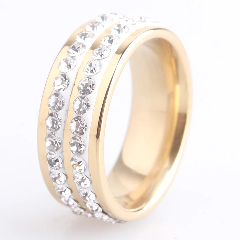 

wedding rings 7mm gold Clay Double row crystal 316L Stainless Steel wedding rings for men women wholesale