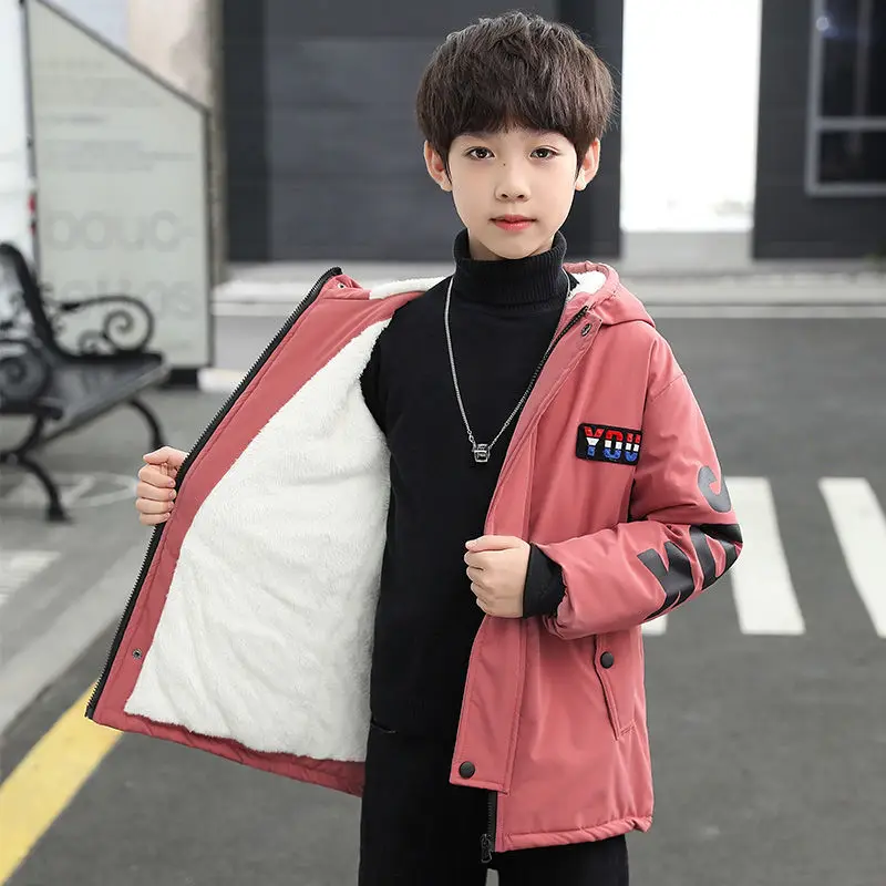 Детская теплая куртка на молнии с капюшоном для мальчиков бархатный утепленный