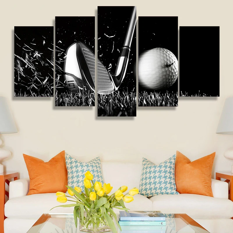 

Canvas Paintings Printed 5 Pieces Golf Still life black and white Wall Art Canvas Pictures For Living Room Home Decor