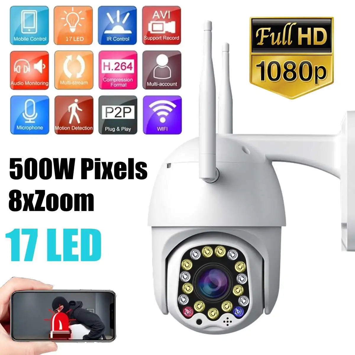 1080P PTZ IP камера Wifi наружная скорость купольная беспроводная видеокамера с Wi-Fi панорамирование 8X цифровой зум сеть видеонаблюдения