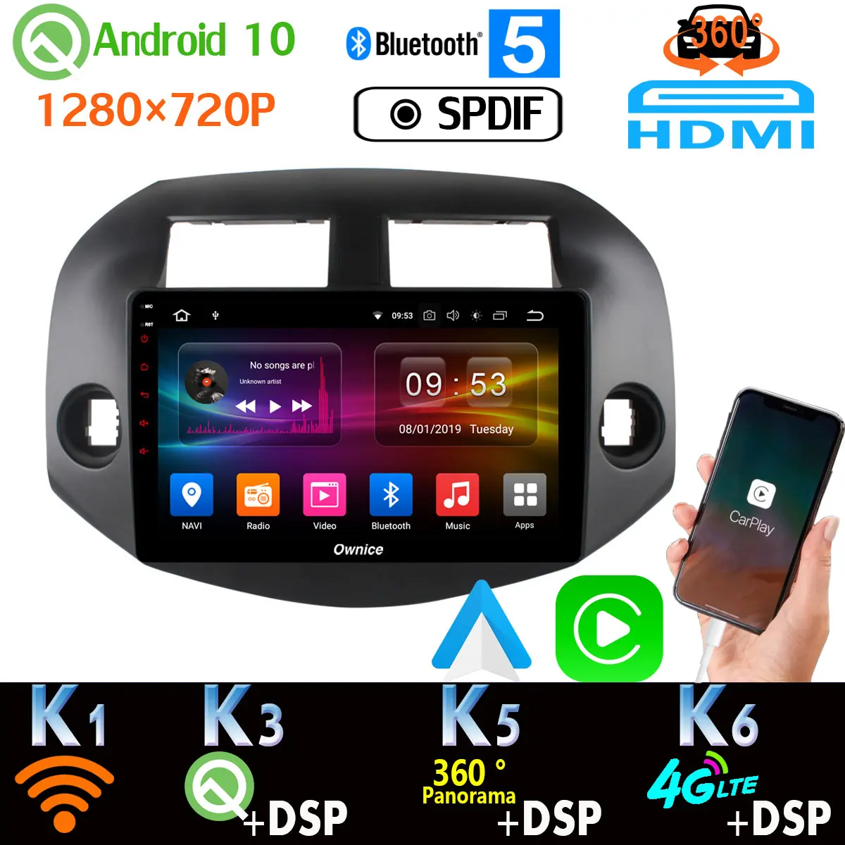 360 панорамный Android 10 0 4G + 64G Автомобильный мультимедийный плеер для Toyota RAV4 Previa RAV 4