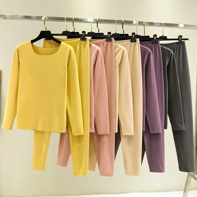 

2021 Ins New Women Winter Velvet Long Johns Winter Warm Women Long Shirts With Pants Winter Women Underwear Sets