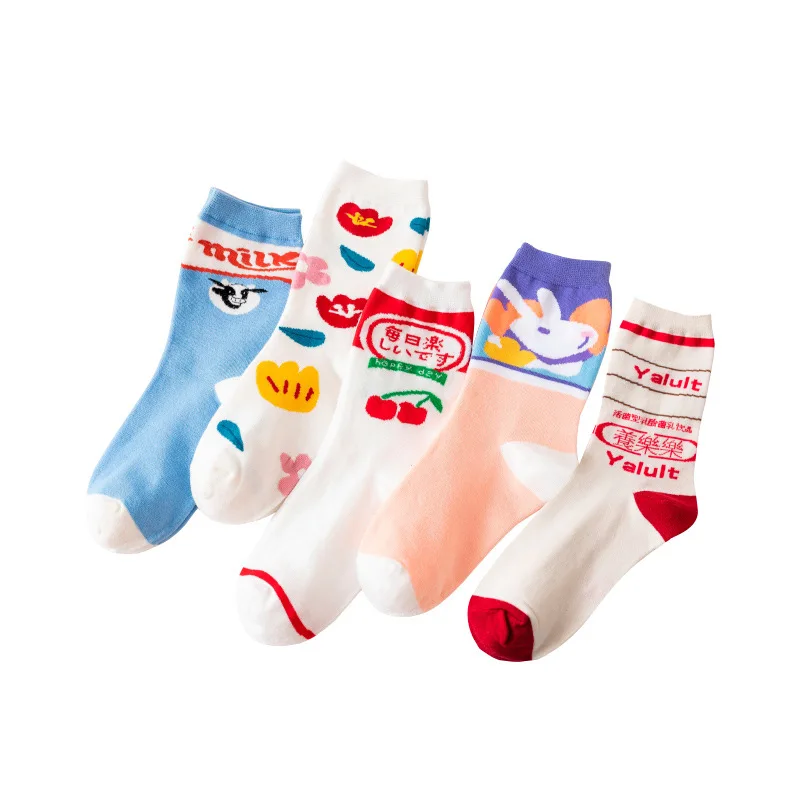 

New Strawberry milk Mid-tube Cotton Women's Socks 1 Pair Korean Fashion Casual Socks Women's Socks Woman Socks