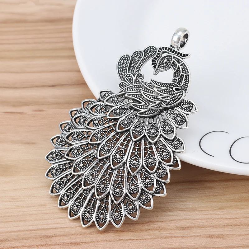 

2 Pieces Tibetan Silver Large Hollow Filigree Peacock Animal Charms Pendants for Necklace Jewellery Making Findings 86x54mm