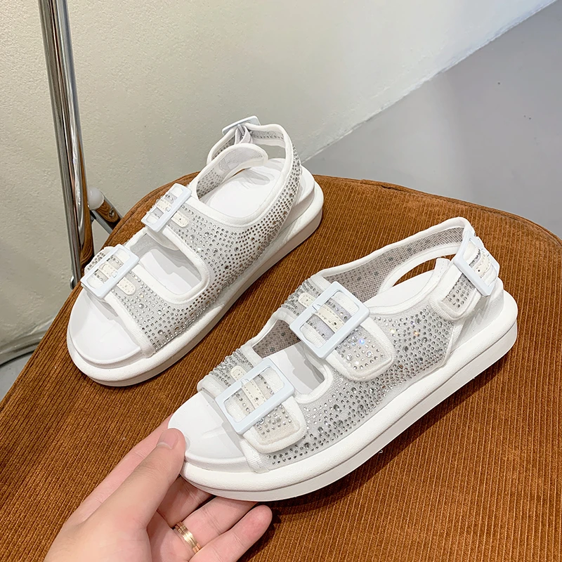 

High Quality Summer Women's Sandals Fashion Bling Rhinestone Female Flats for Women's Rome Platform Sandals for Women 2021