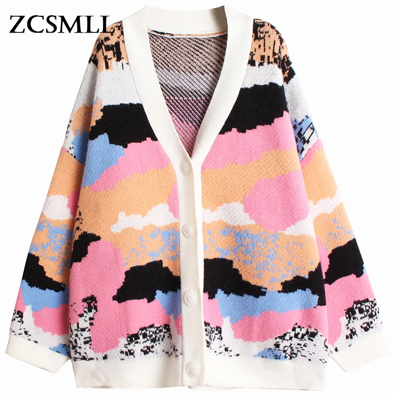 

Женский вязаный кардиган большого размера ZCSMLL, свободный свитер с V-образным вырезом и длинным рукавом, Осень-зима 2022
