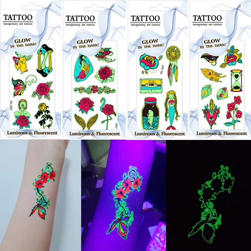 

Светящаяся тату-наклейка для девочек, светящаяся татуировка для лица, женский боди-арт, тату с розой, сексуальная персональная татуировка, в...